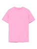 Pink cotton T-shirt for kids with pastel green logo