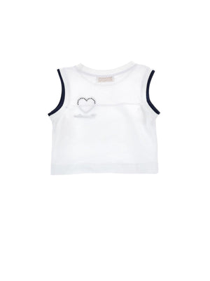 Canotta bambina bianca in piquet con cuore glitter