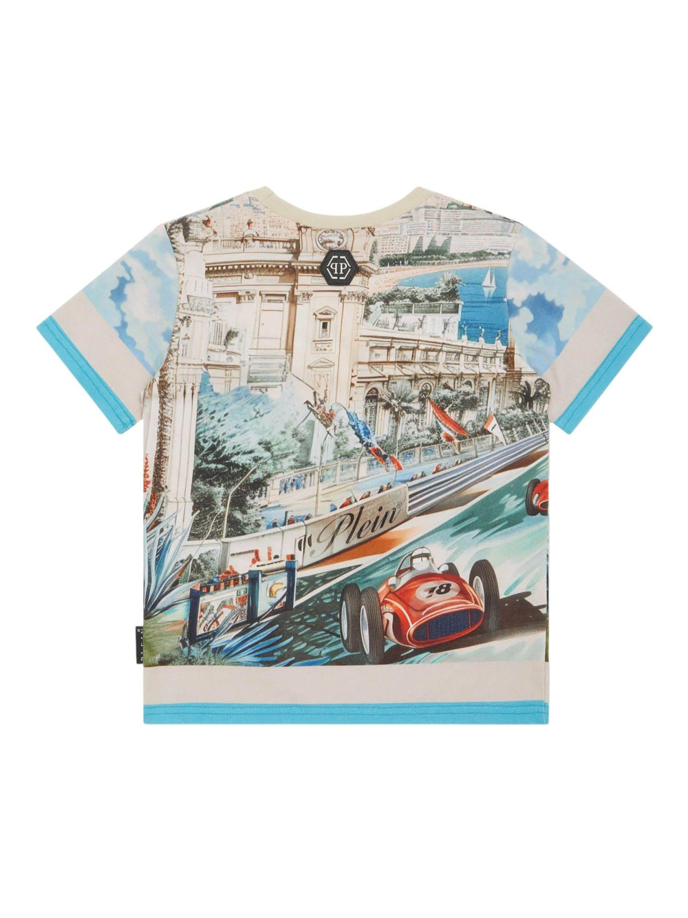 T-shirt bambino multicolor con stampa Côte dAzur e auto vintage
