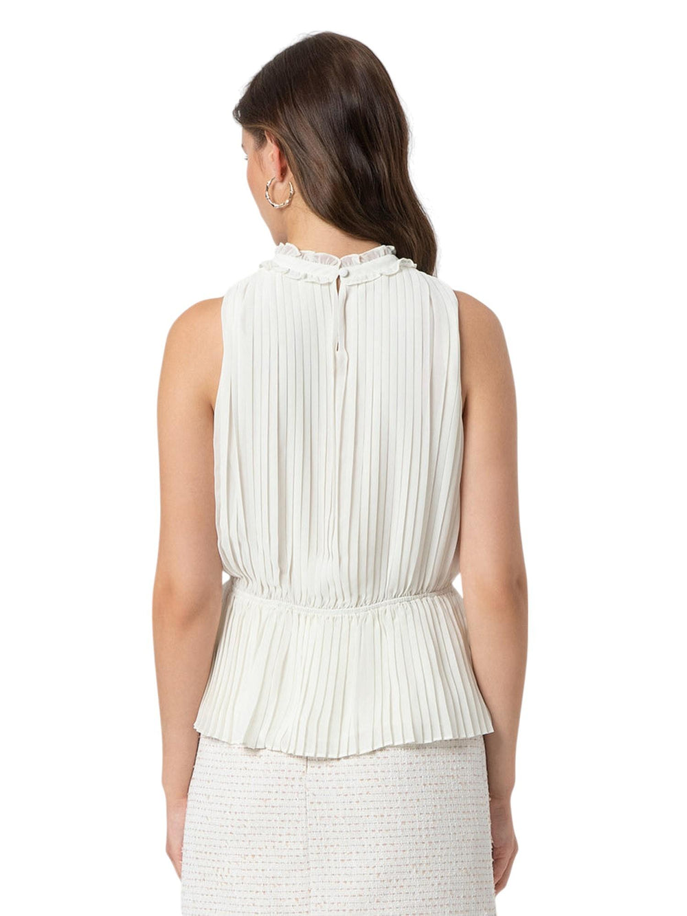 Top donna cream plissé con collo coreano