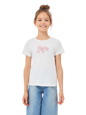 T-shirt bambina bianca con logo rosa