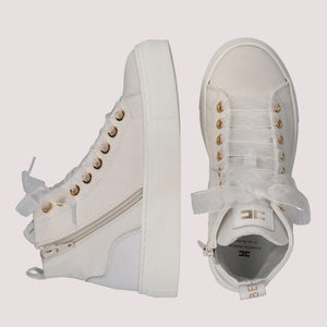 Sneakers alte in tessuto con logo ricamato ivory white F4A9 E0530 1256 /0139 ELISABETTA FRANCHI La Mia Bambina 