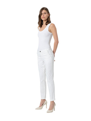 Pantaloni chino donna slim fit bianchi con risvolto