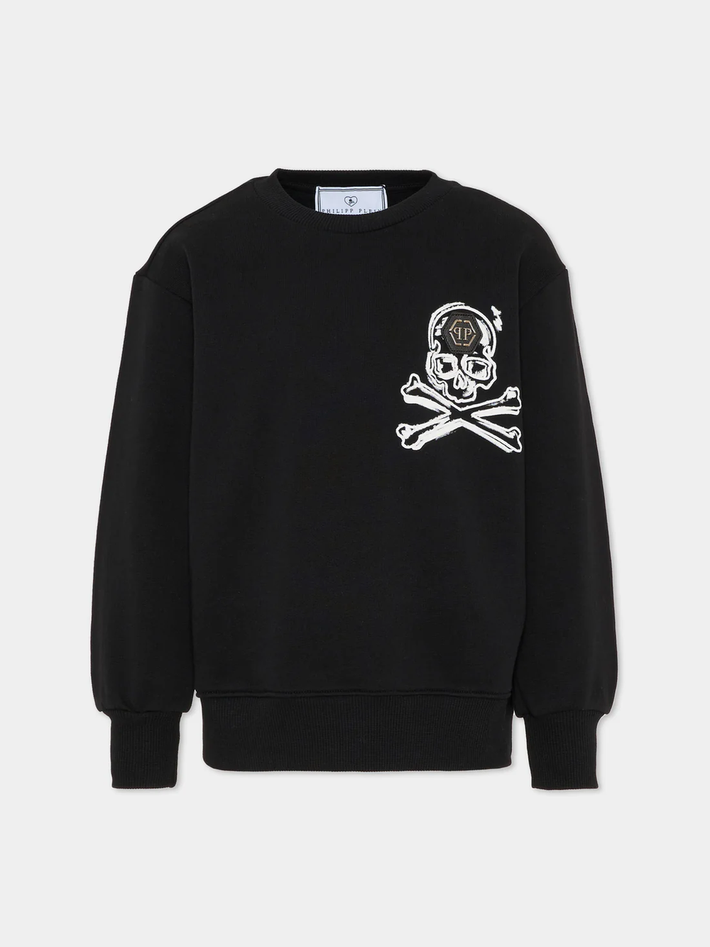 Felpa girocollo con stampa e logo in metallo S6PHJBSW042 /110 PHILIPP PLEIN JUNIOR 