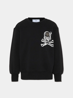 Felpa girocollo con stampa e logo in metallo S6PHJBSW042 /110 PHILIPP PLEIN JUNIOR 