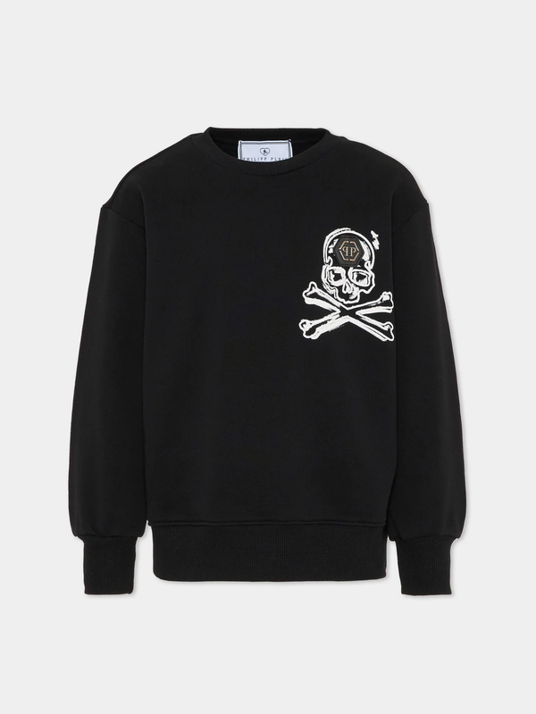 Felpa girocollo con stampa e logo in metallo S6PHJBSW042 /110 PHILIPP PLEIN JUNIOR 