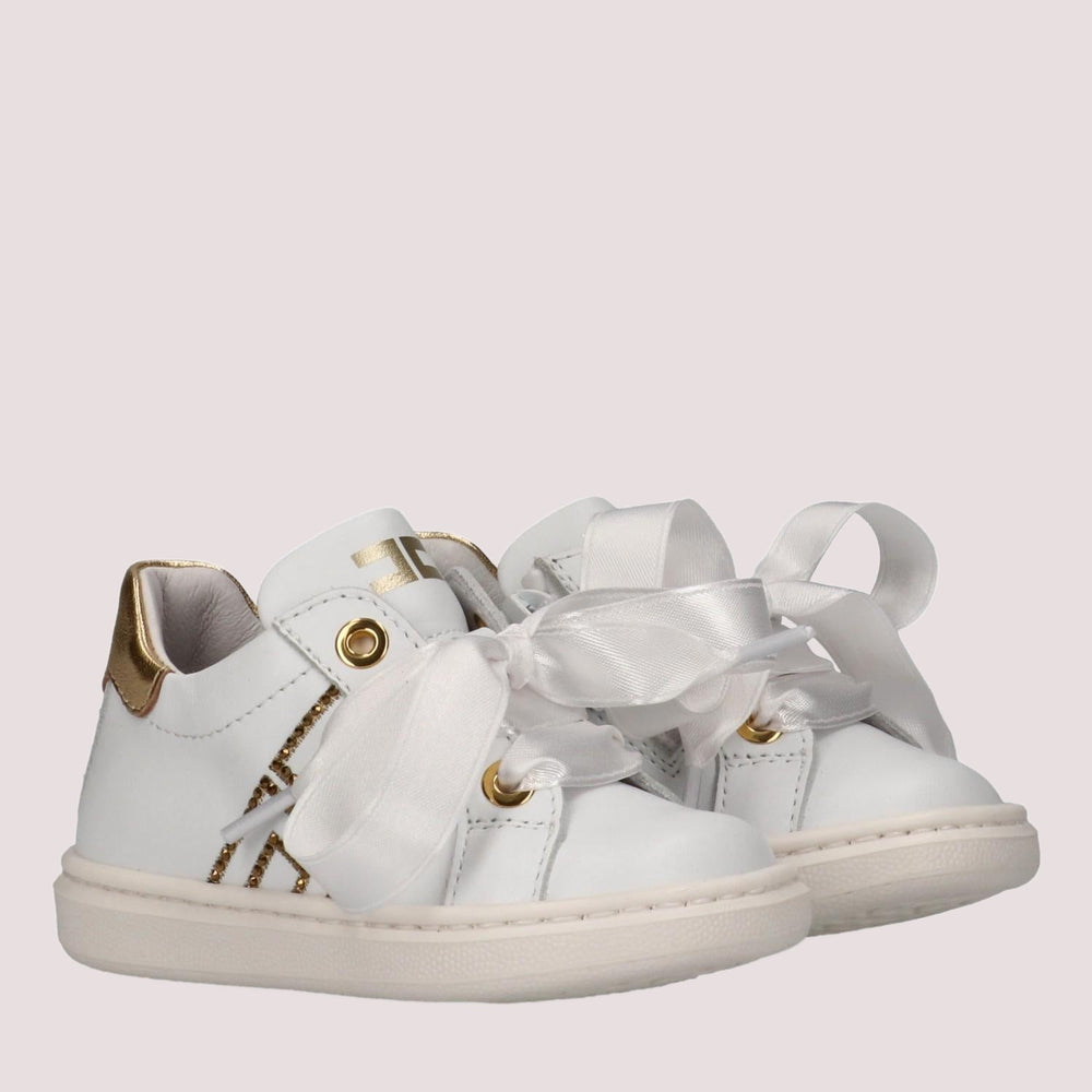 Sneaker con lacci in raso e zip laterale bianco/avorio F1A9 E0490 0092 /B093 ELISABETTA FRANCHI La Mia Bambina 