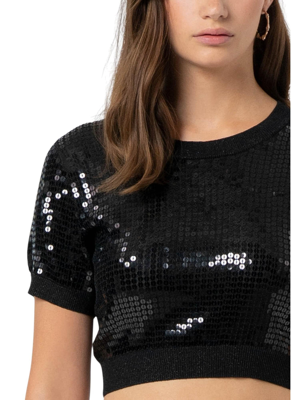Top corto donna nero con paillettes