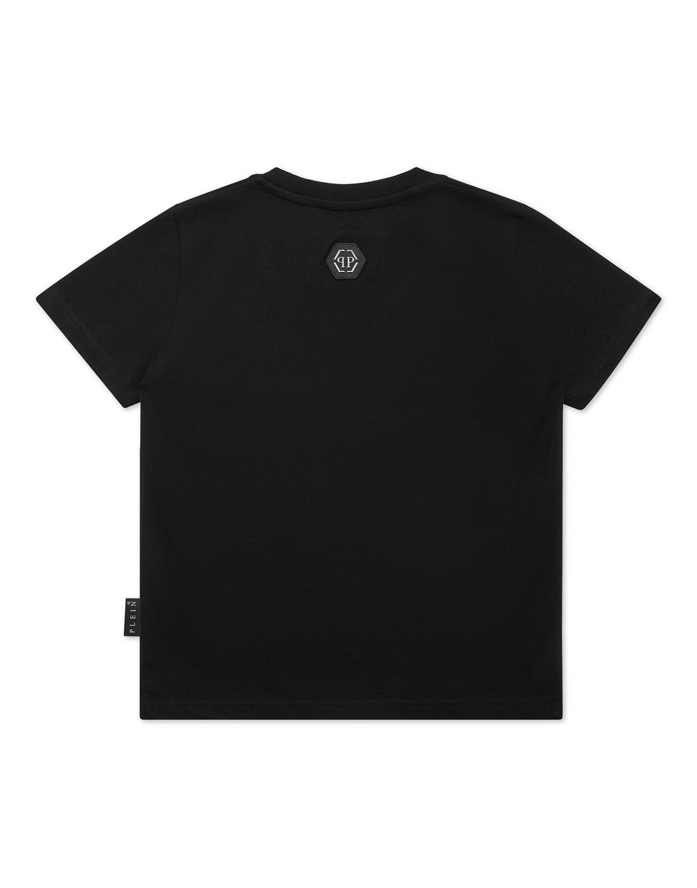 T-shirt bambino nera con logo turchese in cotone