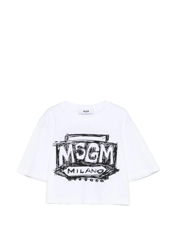 T-shirt cropped con logo stampato S6MSJGTH128 /001 MSGM KIDS 