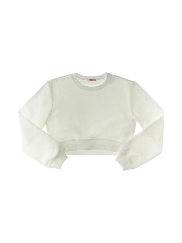 Felpa corta bambina bianca in cotone