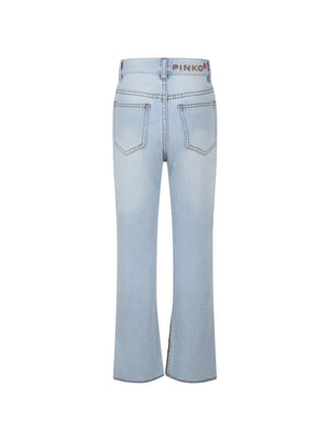 Jeans bambina light denim con fiamme in paillettes