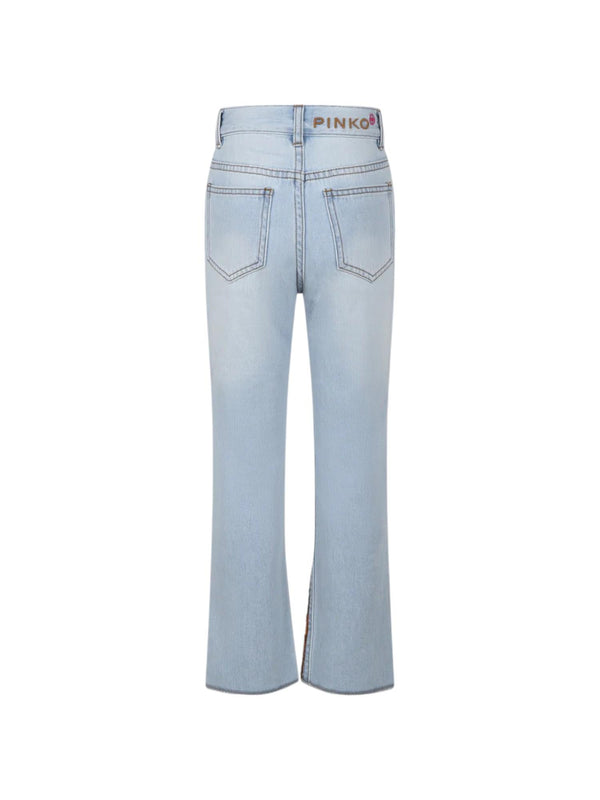 Jeans bambina light denim con fiamme in paillettes