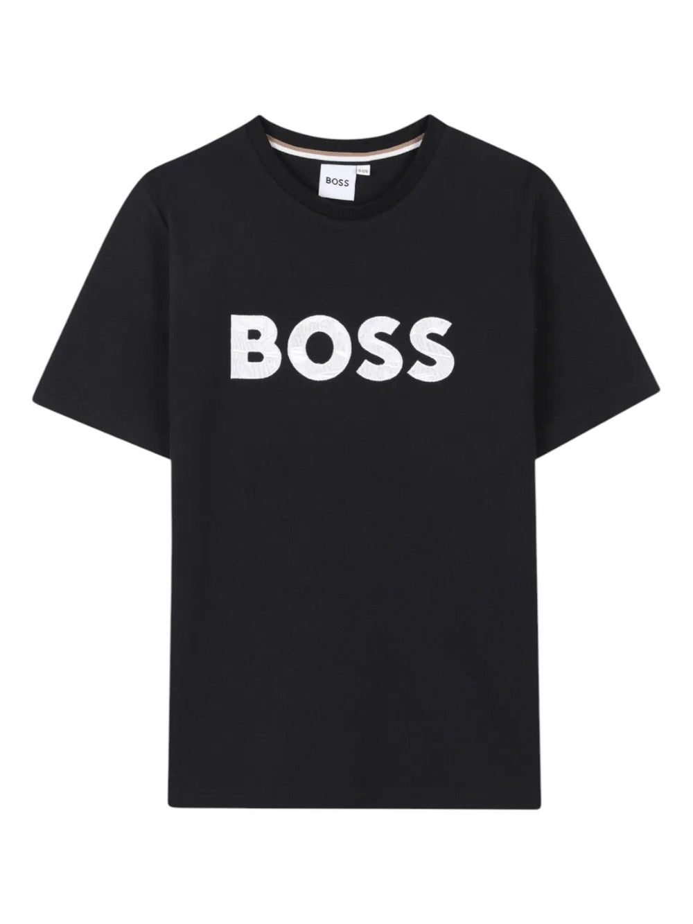 T-shirt bambino nera con logo ricamato a contrasto