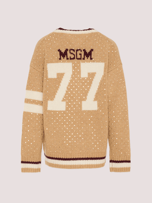 Cardigan beige per con borchie F5MSJGCA081 /MS049 MSGM KIDS 