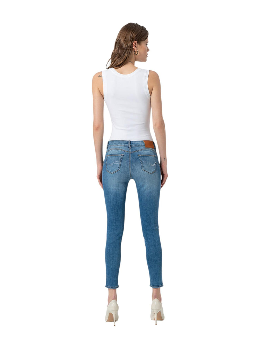 Jeans skinny donna in denim chiaro elasticizzato
