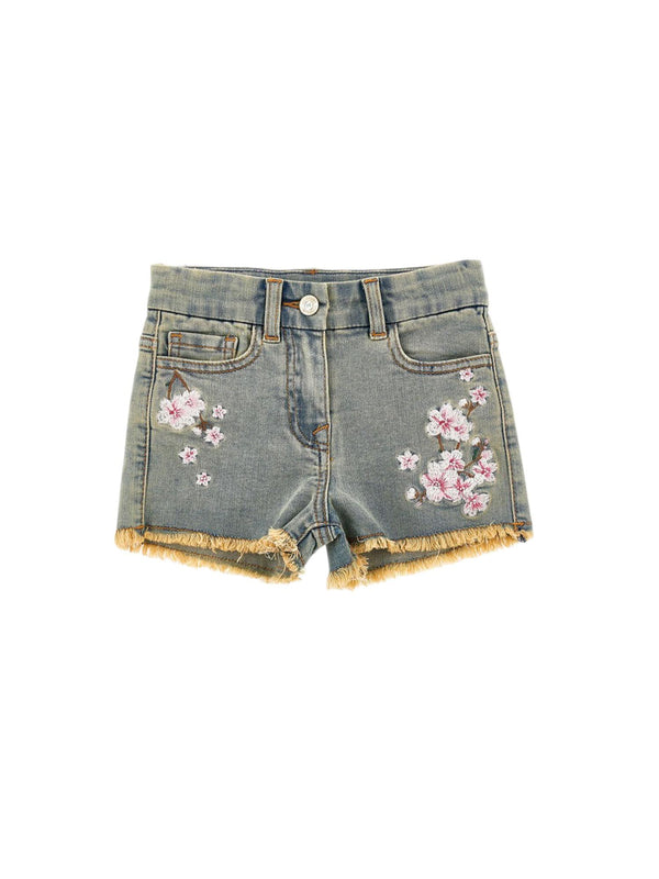 Shorts bambina in denim ricamato