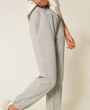 Pantaloni in felpa con strass e perle 252LI2MDD /00082 TWINSET 
