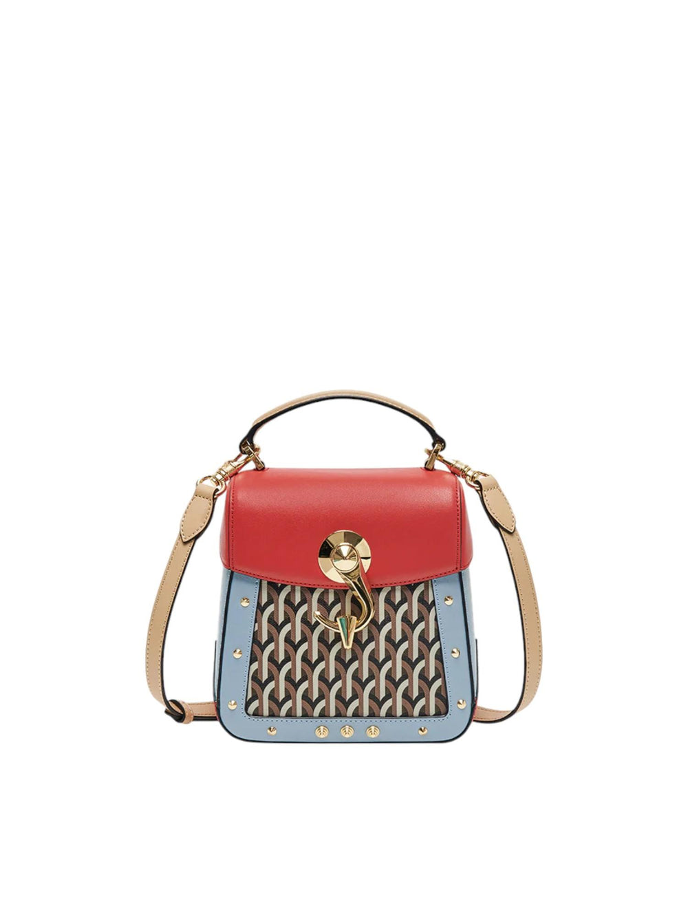 Borsa donna Trunkino Bag Small Gotica multicolor rosso in pelle e canvas