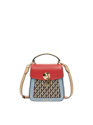 Borsa donna Trunkino Bag Small Gotica multicolor rosso in pelle e canvas