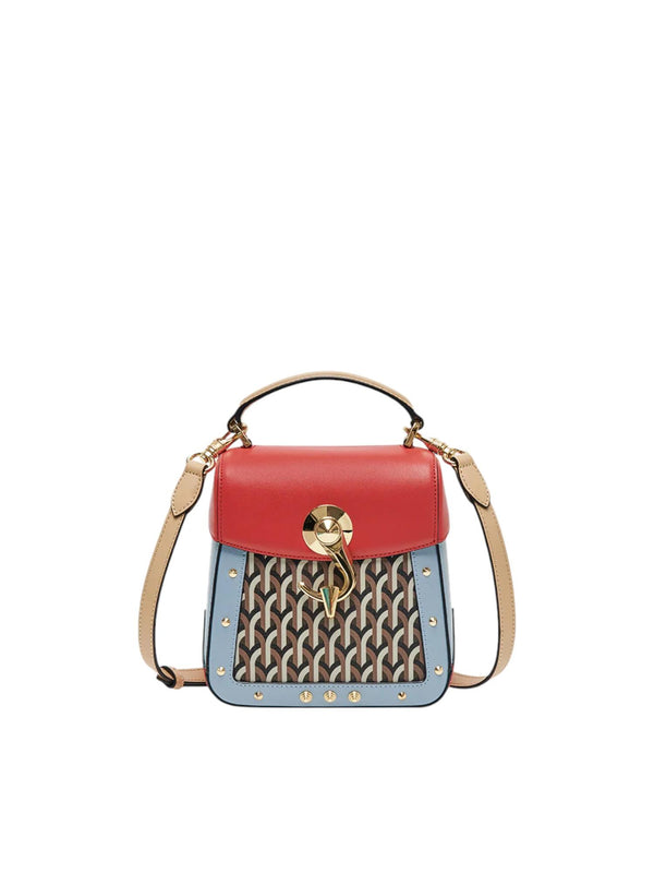 Borsa donna Trunkino Bag Small Gotica multicolor rosso in pelle e canvas