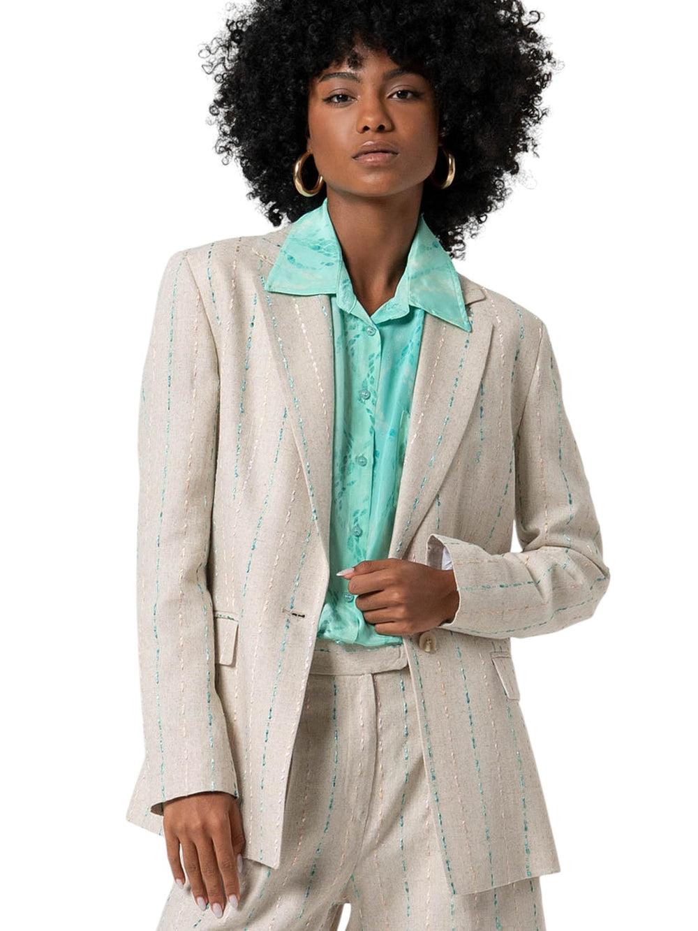 Giacca donna beige con righe lurex