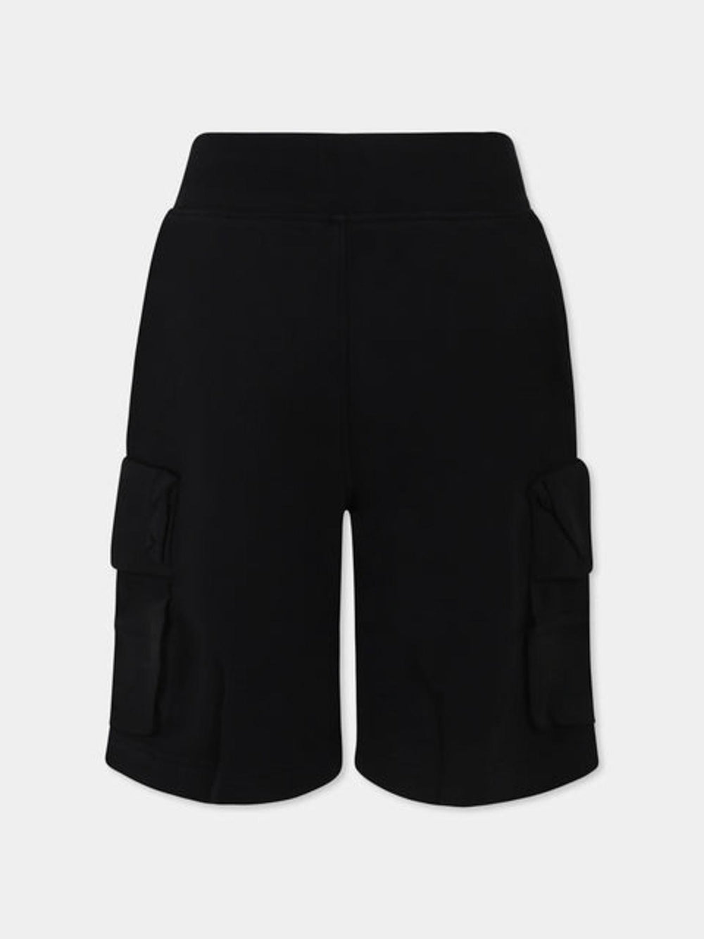 Shorts bambino neri in cotone con tasca utility e lente