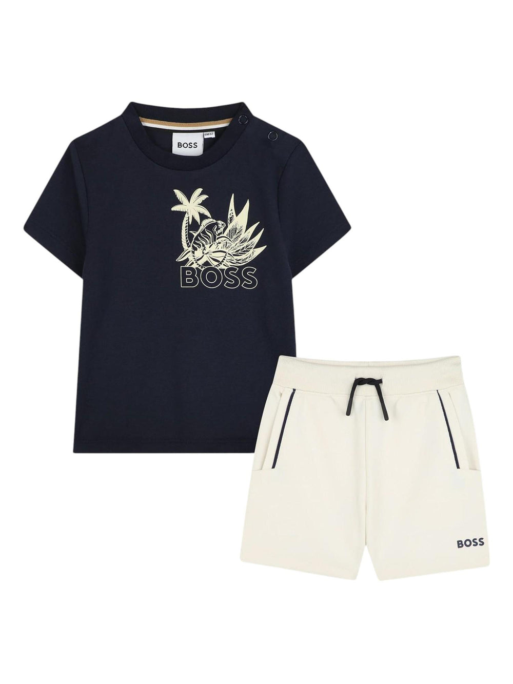 Completo bambino t-shirt blu e shorts sabbia
