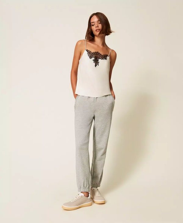 Pantaloni in felpa con strass e perle 252LI2MDD /00082 TWINSET 