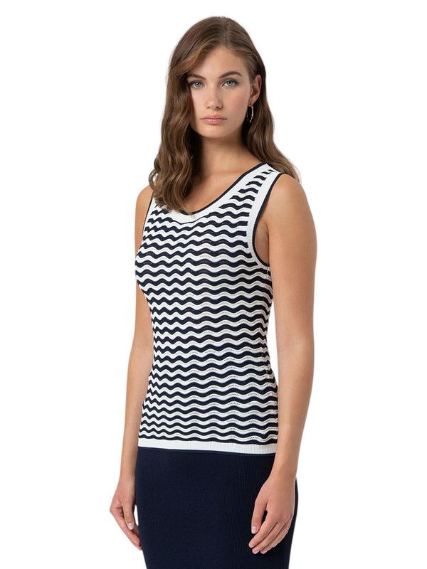 Top donna cream a righe con scollo rotondo
