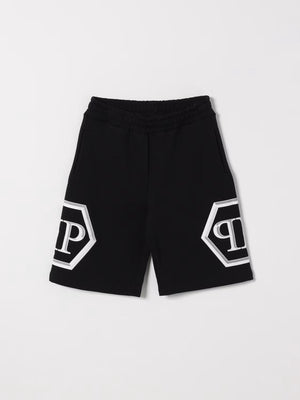 Shorts in cotone con logo Philipp Plein S6PHJBBE140 /110 PHILIPP PLEIN JUNIOR 