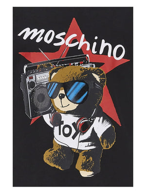 T-shirt bambina nera con orsetto DJ e logo