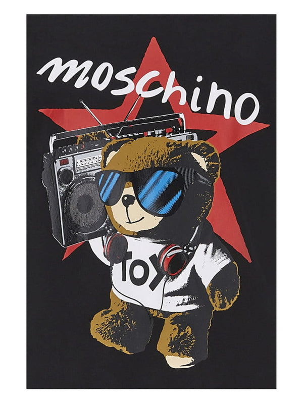 T-shirt bambina nera con orsetto DJ e logo