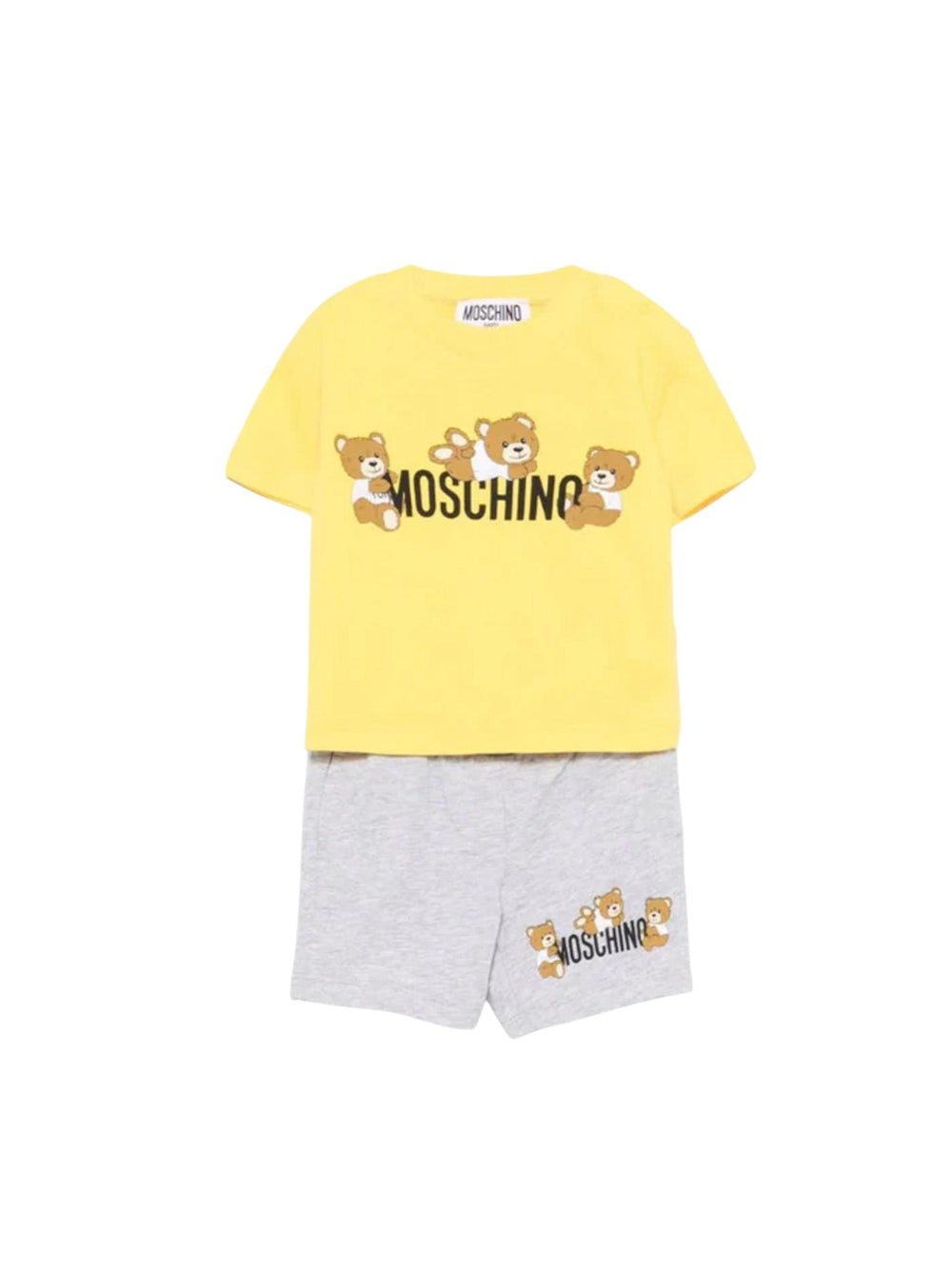 Completo bambino giallo e grigio melange con stampa orsetto