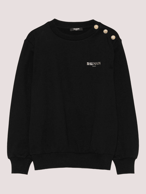 Felpa girocollo nera con bottoni oro e logo BX4R10 Z3183 /930OR BALMAIN 