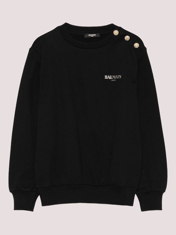 Felpa girocollo nera con bottoni oro e logo BX4R10 Z3183 /930OR BALMAIN 