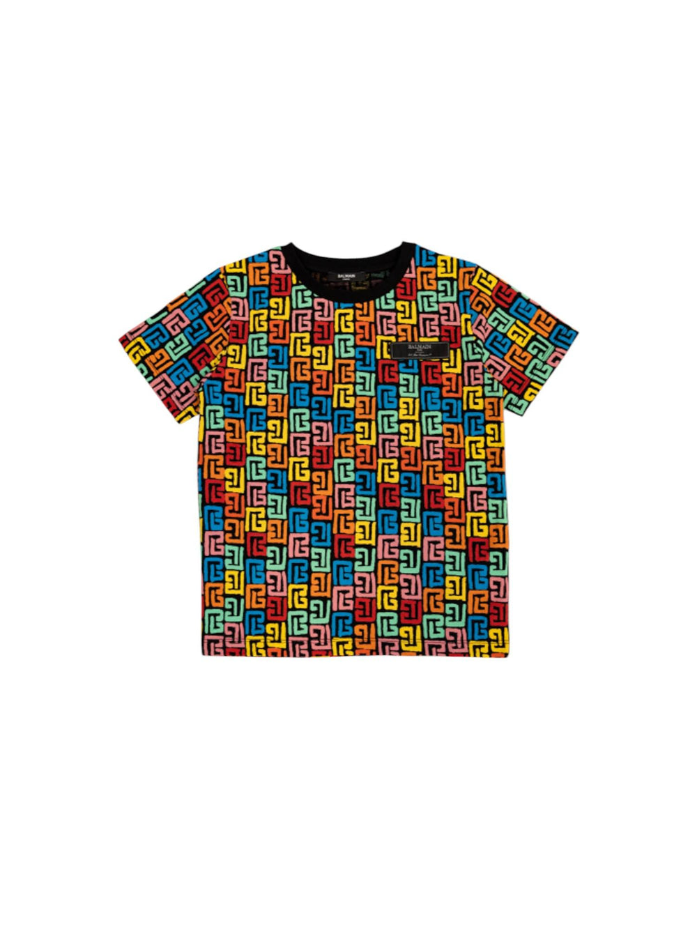 T-shirt bambino nera multicolor in cotone con stampa monogramma