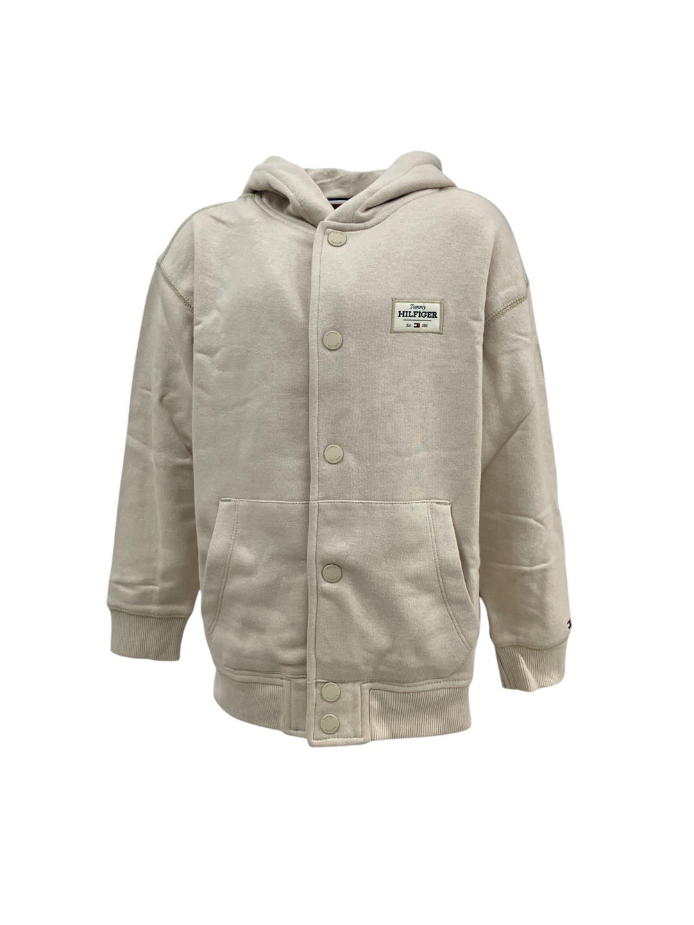 Felpa bambino beige con cappuccio in cotone rigenerativo