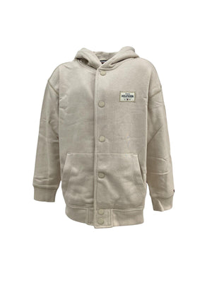 Felpa bambino beige con cappuccio in cotone rigenerativo