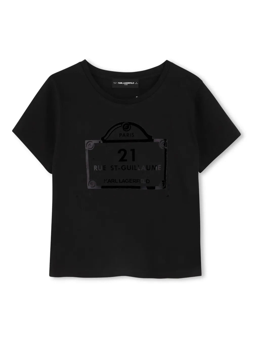 T-shirt bambina nera con stampa tono su tono 21 Rue St-Guillaume