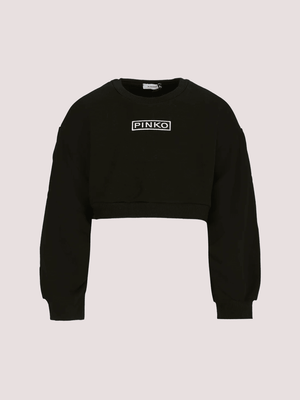 Felpa crop nera per bambina con logo KFFE012 C FF013 /D852 PINKO 