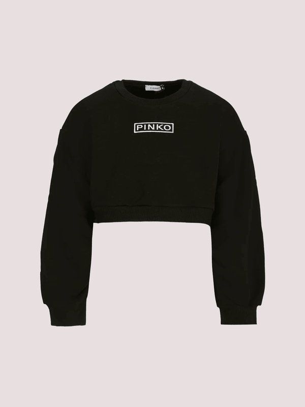 Felpa crop nera per bambina con logo KFFE012 C FF013 /D852 PINKO 