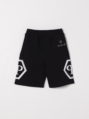 Shorts in cotone con logo Philipp Plein S6PHJBBE140 /110 PHILIPP PLEIN JUNIOR 