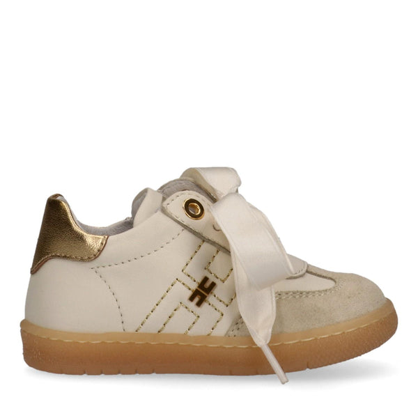 Sneakers in pelle con zip laterale e logo oro butter/gold F1A9 E0494 1877 /A725 ELISABETTA FRANCHI La Mia Bambina 