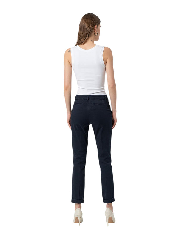 Pantaloni chino donna blu navy slim fit con risvolto