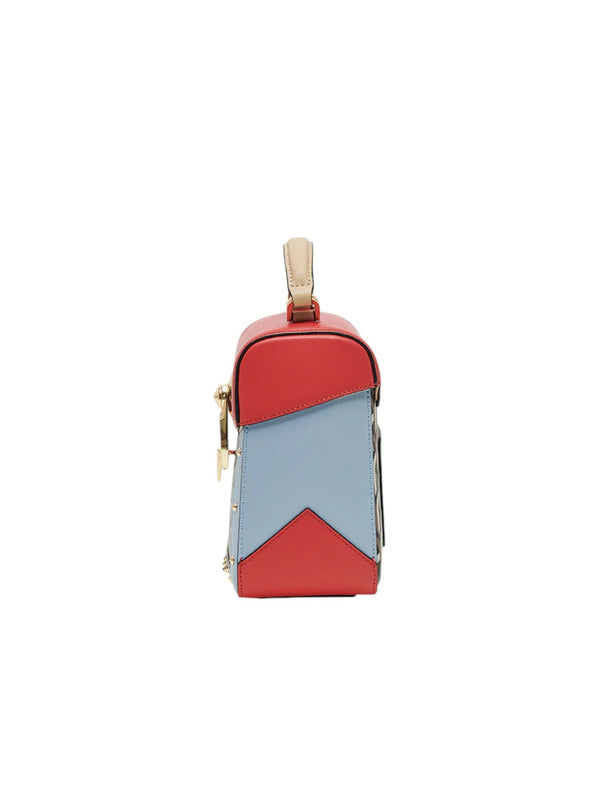 Borsa donna Trunkino Bag Small Gotica multicolor rosso in pelle e canvas