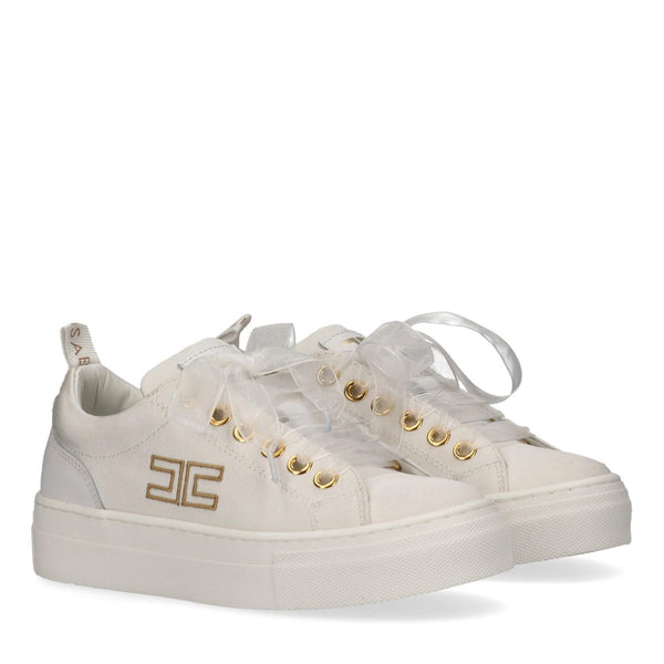 Sneakers basse in tessuto con logo ricamato ivory white F4A9 E0528 1256 /0139 ELISABETTA FRANCHI La Mia Bambina 
