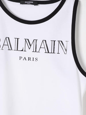 T-shirt bambina bianca in cotone elasticizzato con logo nero