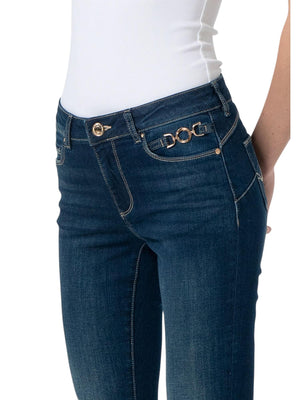 Jeans bootcut donna in denim scuro con dettagli gold