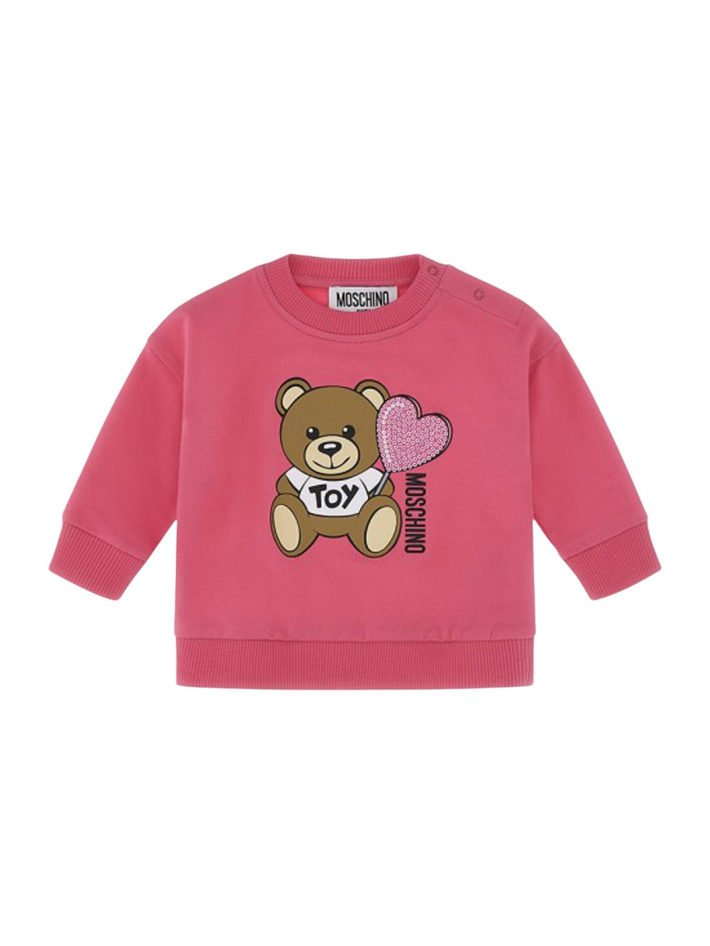 Felpa bambina rosa azalea con orsetto e cuore glitterato